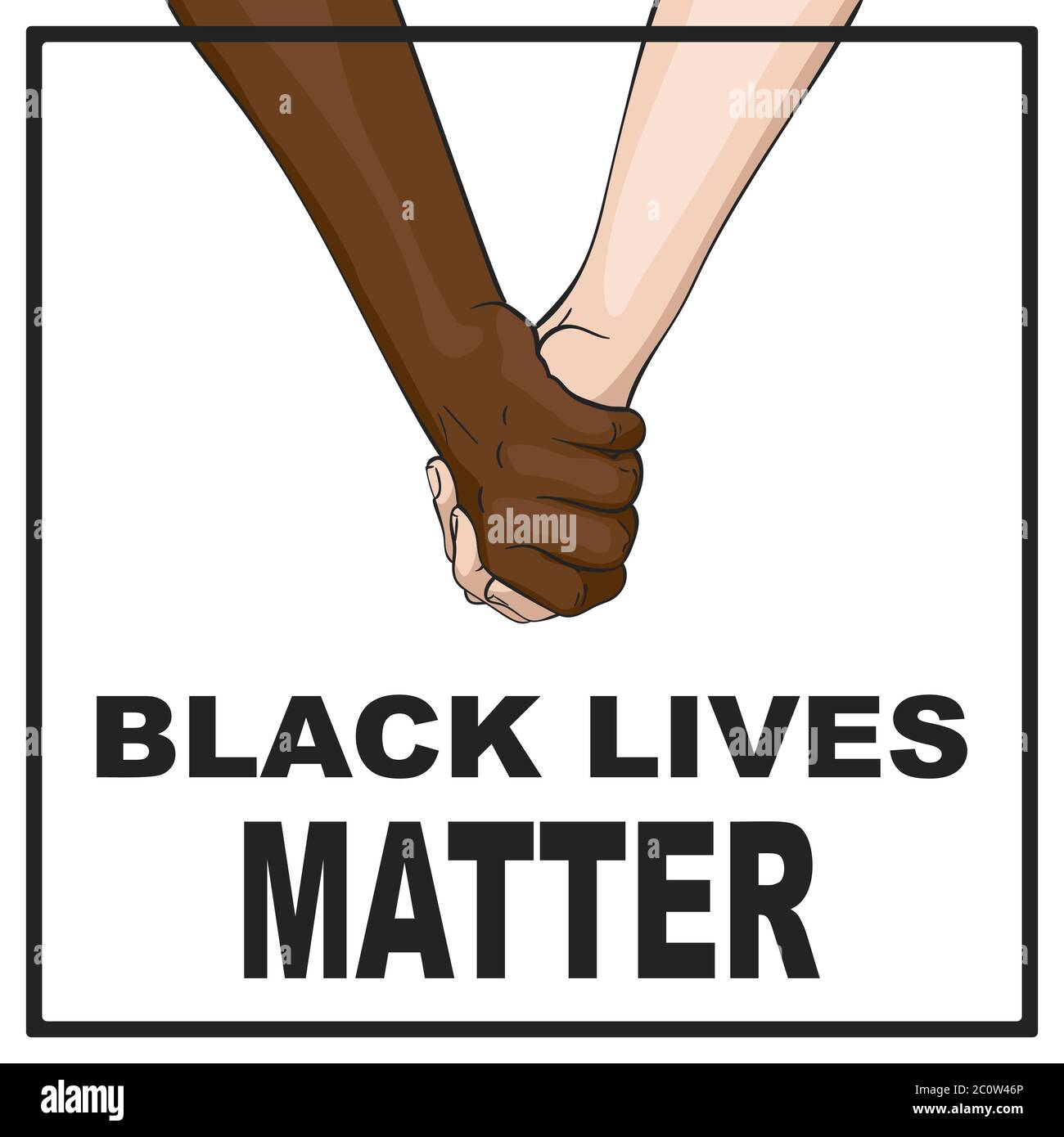 Black Lives Matter protest banner with multiracial hands holding. Human right of black people in USA. Vector Illustration Stock Vector