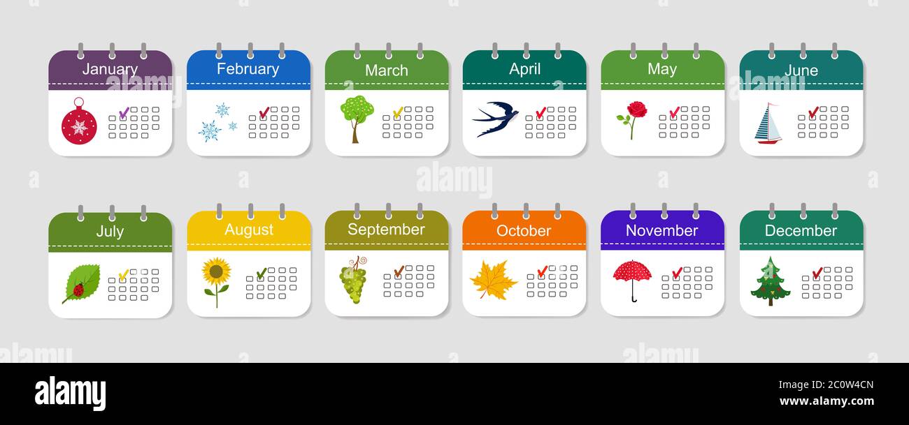 Calendar icons. Set of icons with colorful pattern on light background ...