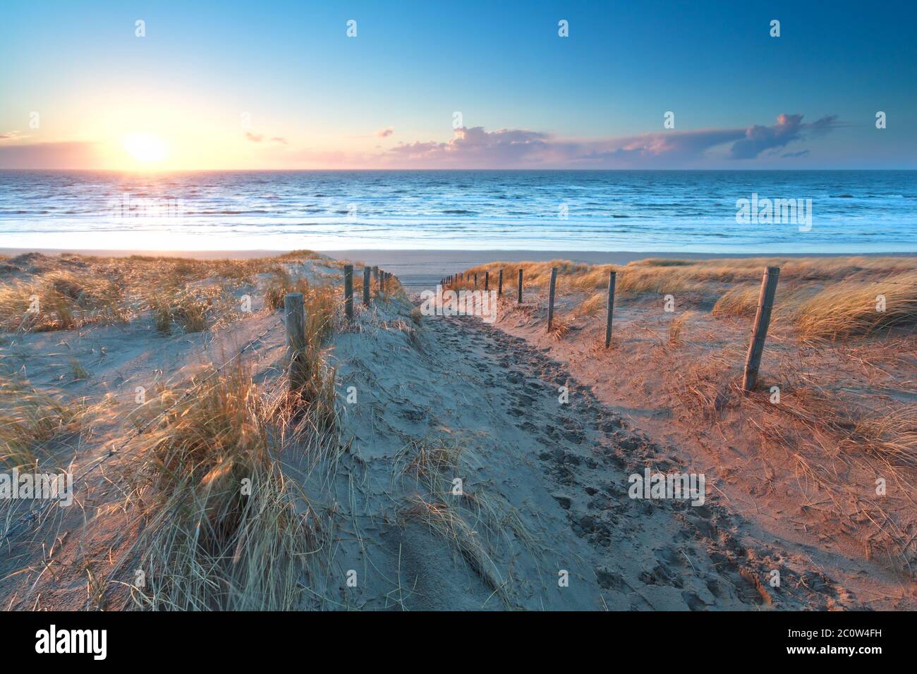 Sunshine over the sand path to North sea coast Stock Photo - Alamy
