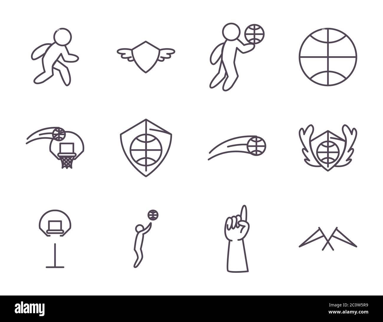 line style icon set design, Basketball sport hobby competition and game ...