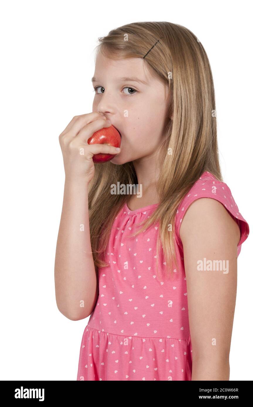 Little Girl Eating an Apple Stock Photo