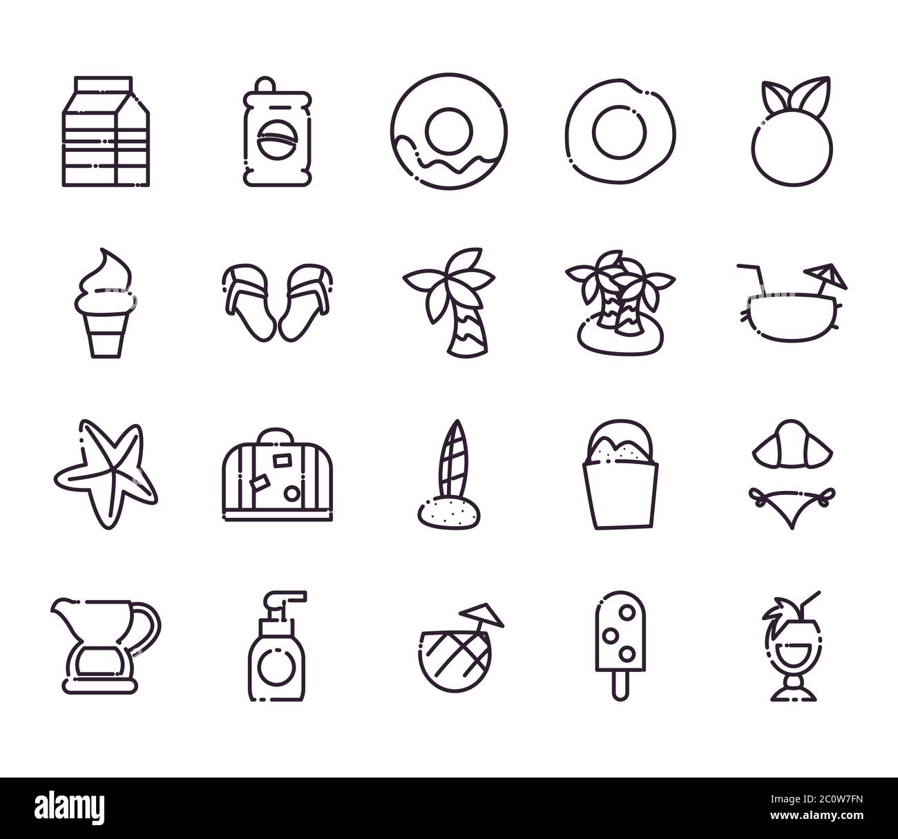 line style icon set design, Summer vacation and tropical theme Vector ...