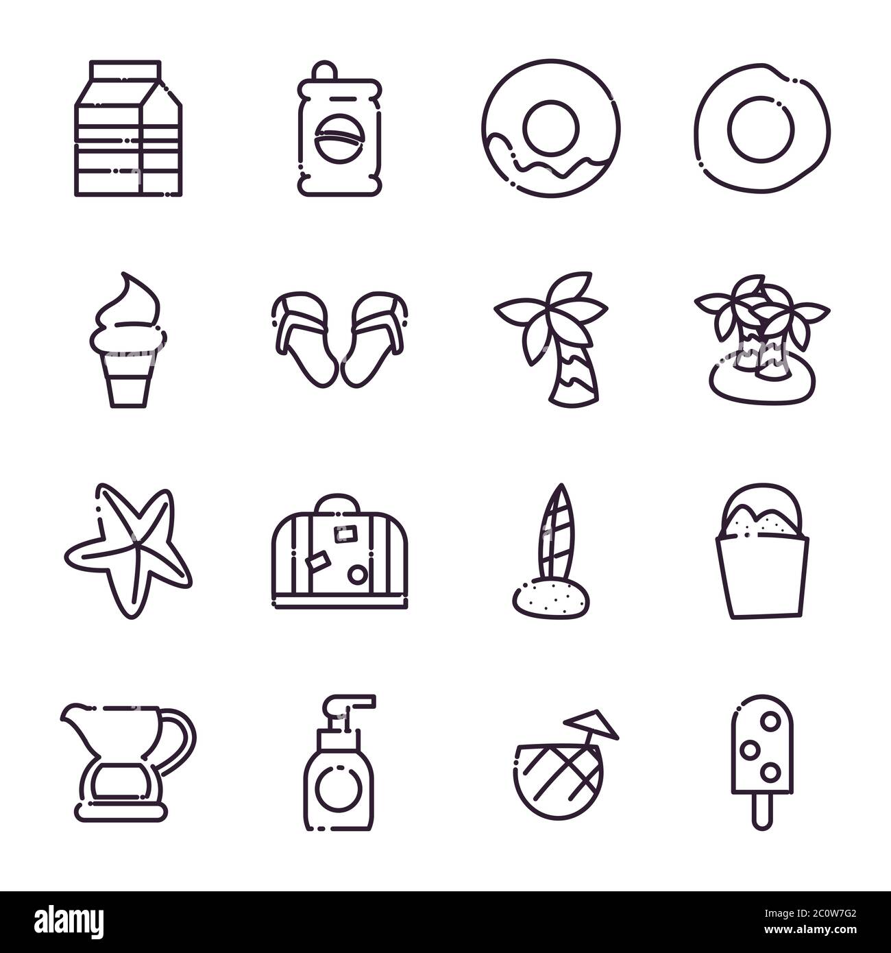 line style icon set design, Summer vacation and tropical theme Vector ...