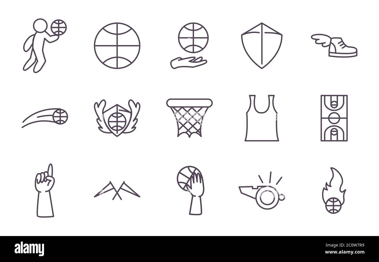 line style icon set design, Basketball sport hobby competition and game ...