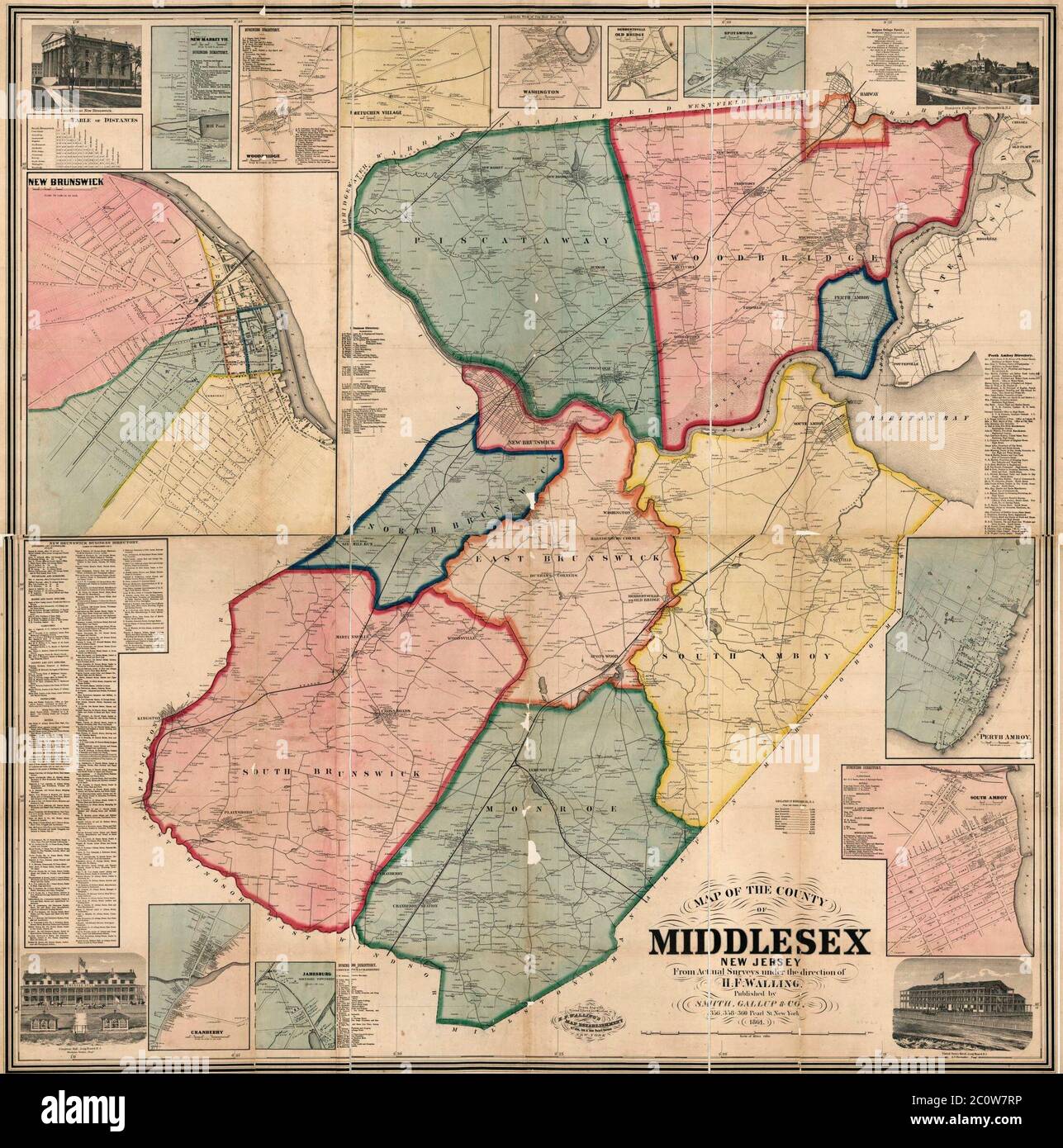 Map of Middlesex County, New Jersey, from actual surveys, 1861 Stock Photo