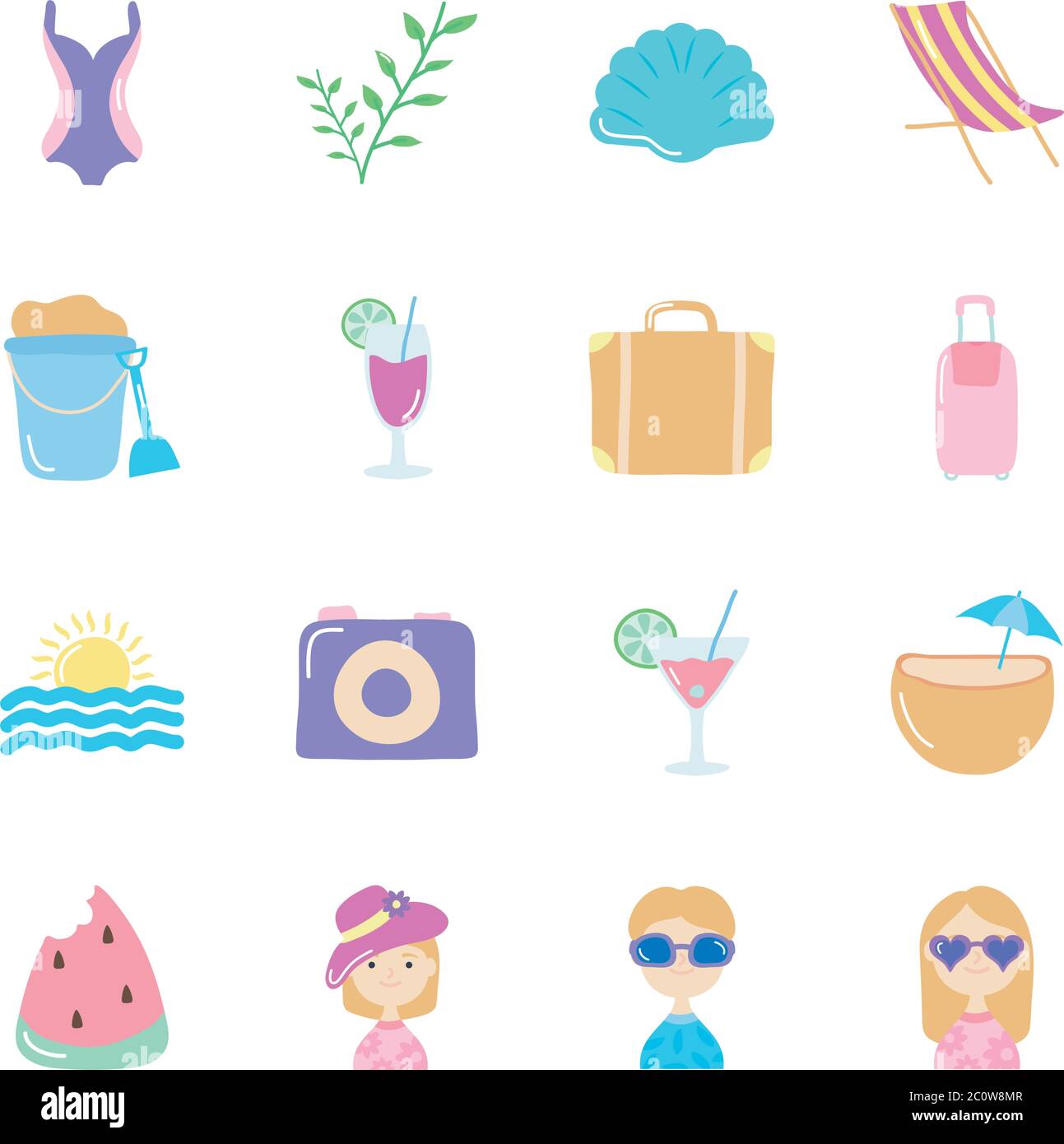 plant and Summer icon set over white background, flat style, vector ...