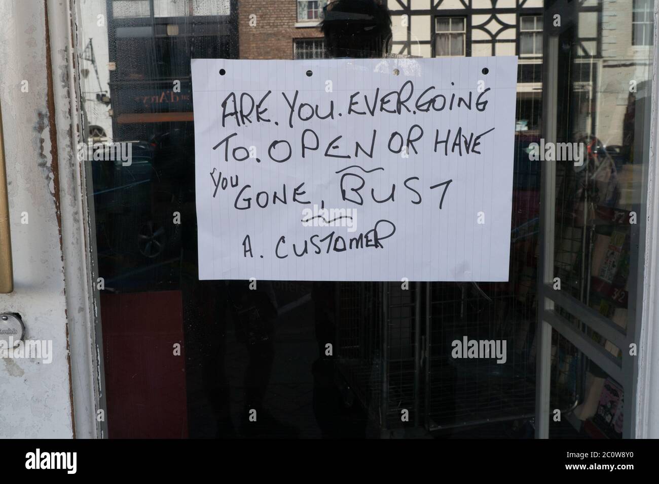 Sign on shop window during Covid-19 Pandemic,  Bridgenorth, May 2020. UK Stock Photo