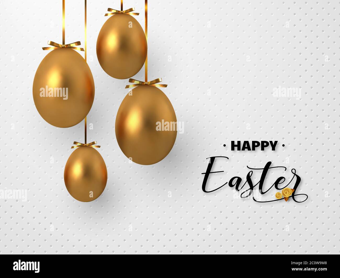3d metallic golden eggs hanging foil bow. Stock Vector
