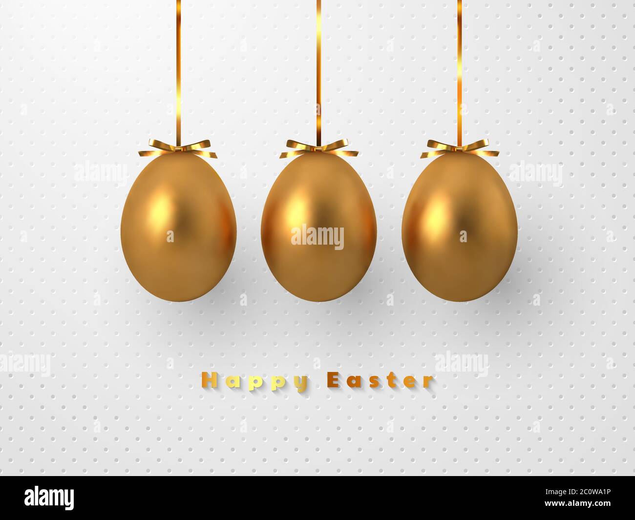 3d metallic golden eggs hanging foil bow. Stock Vector
