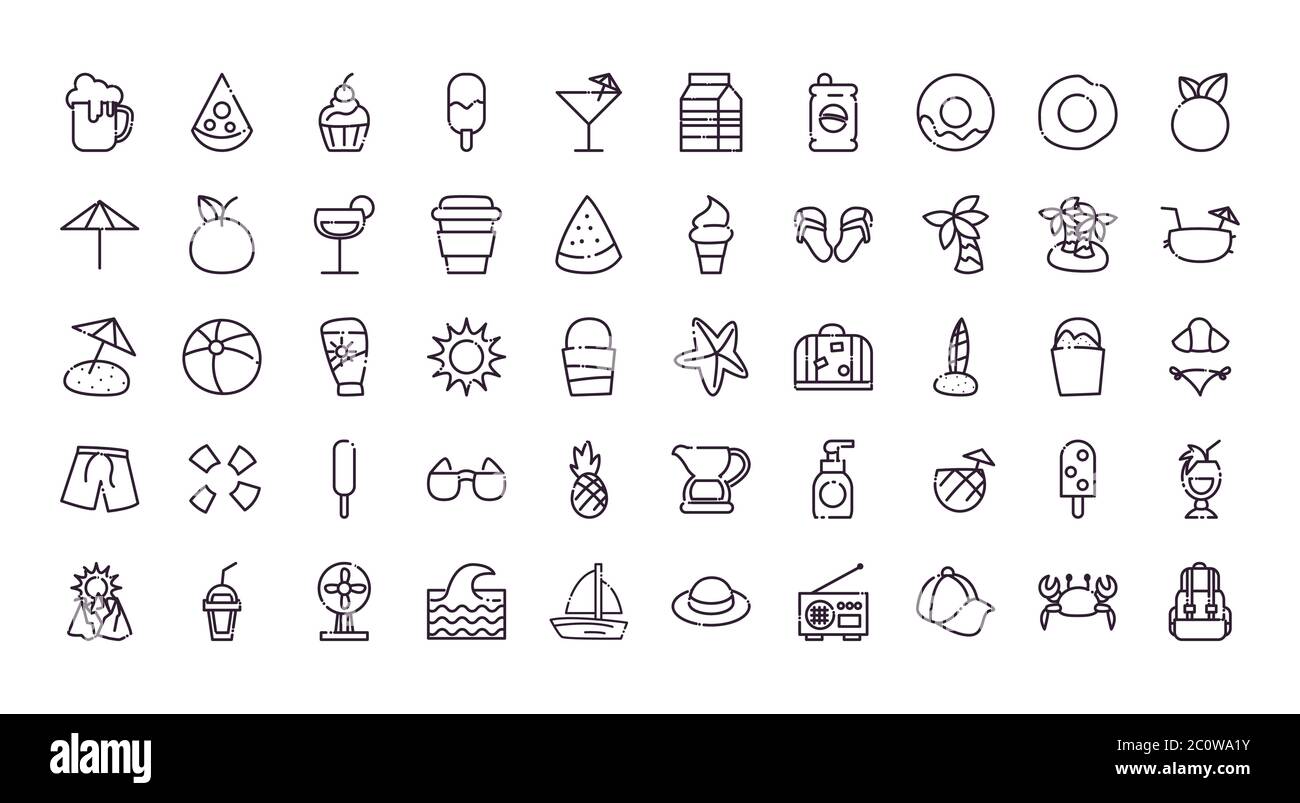 line style icon set design, Summer vacation and tropical theme Vector ...