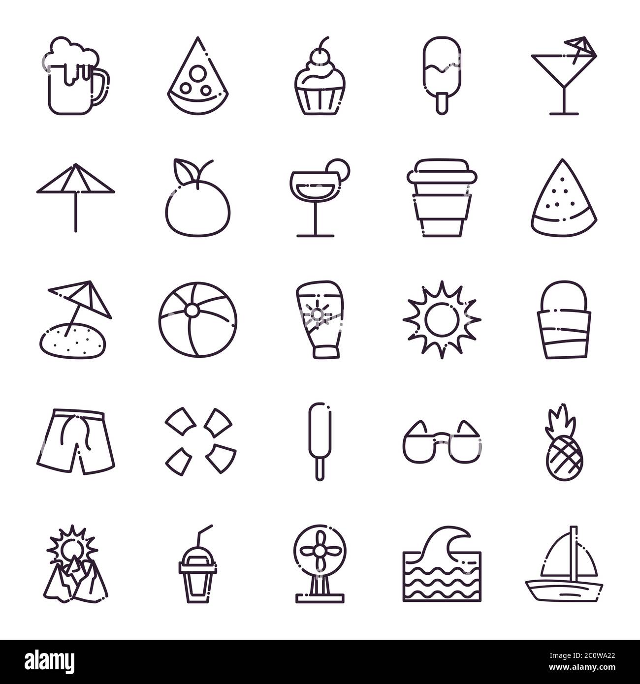 line style icon set design, Summer vacation and tropical theme Vector ...