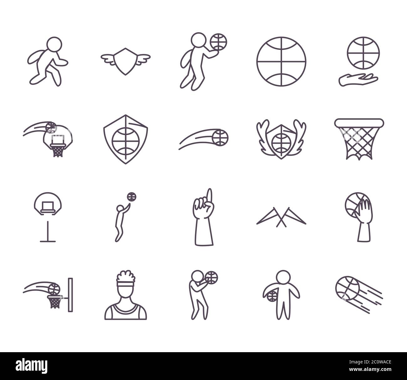 line style icon set design, Basketball sport hobby competition and game ...
