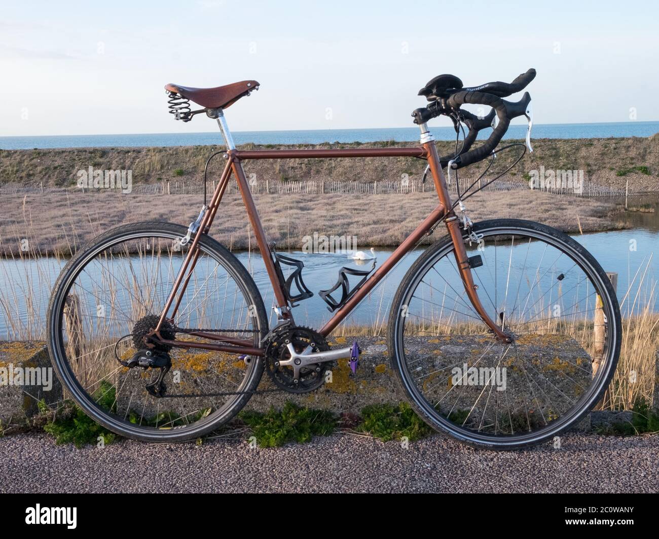 A vintage english racing bike on the coast Stock Photo