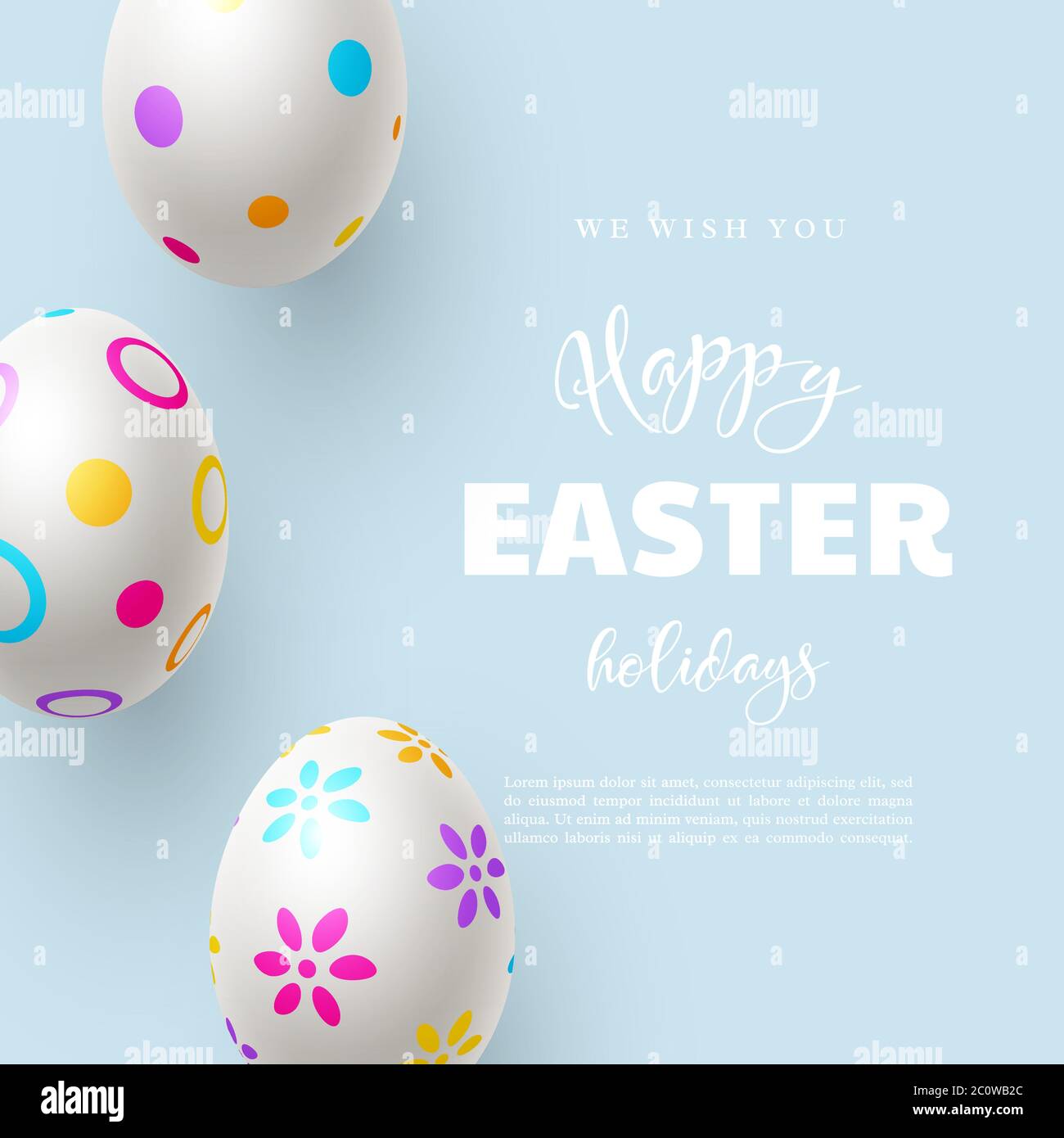 Happy Easter holiday composition with Easter eggs. Stock Vector