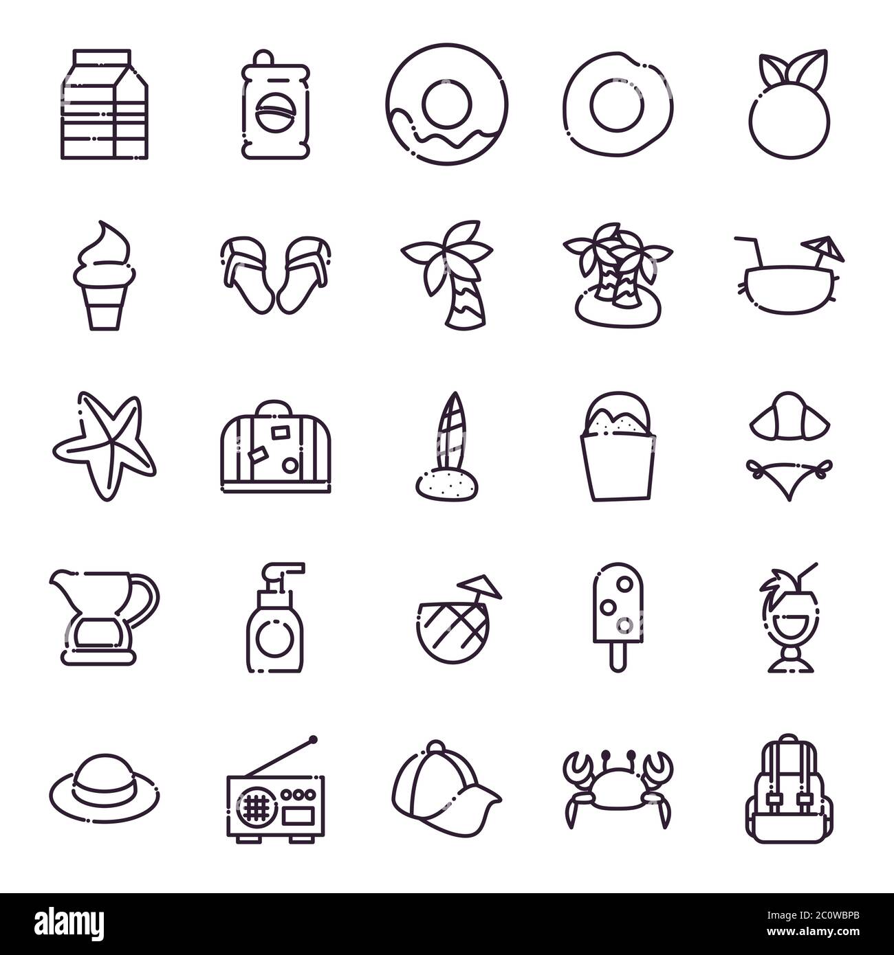line style icon set design, Summer vacation and tropical theme Vector ...