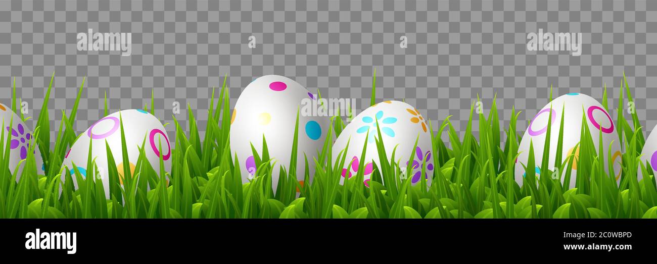 Vector Easter eggs in green grass. Stock Vector