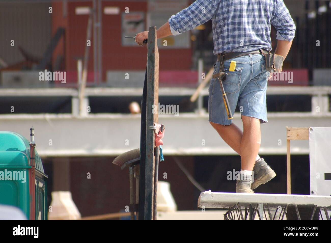 works manager construction worker illicit work radio equipment foreman work job Stock Photo