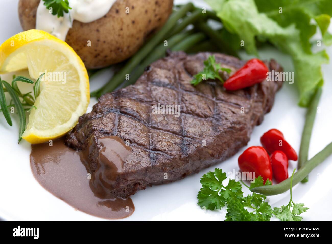 rump steak (sirloin) - grilled,with so Stock Photo