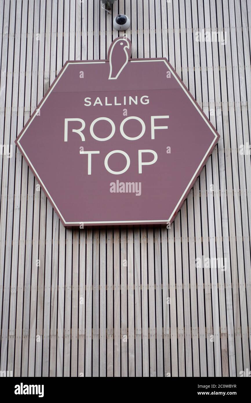 The Sign At The Roof Top Terrace Cafe At Salling Department Store Aarhus Denmark Stock Photo