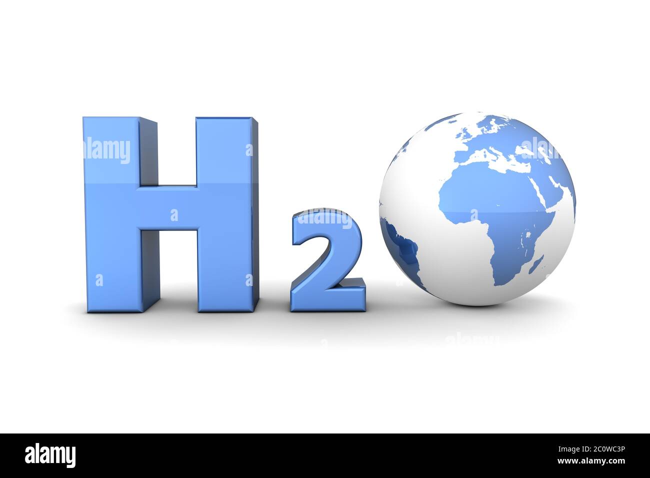 chemical symbol H2O for hydrogen oxide in shiny light blue - a globe is replacing the letter o Stock Photo