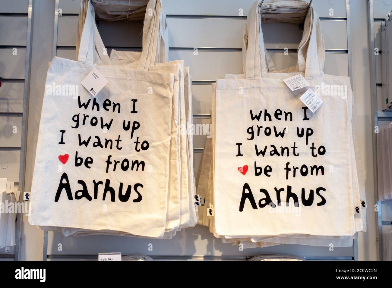 Tourist Souvenir Tote Shopping Reusable Bags For Sale On Display In A Shop  In Aarhus Denmark Stock Photo - Alamy