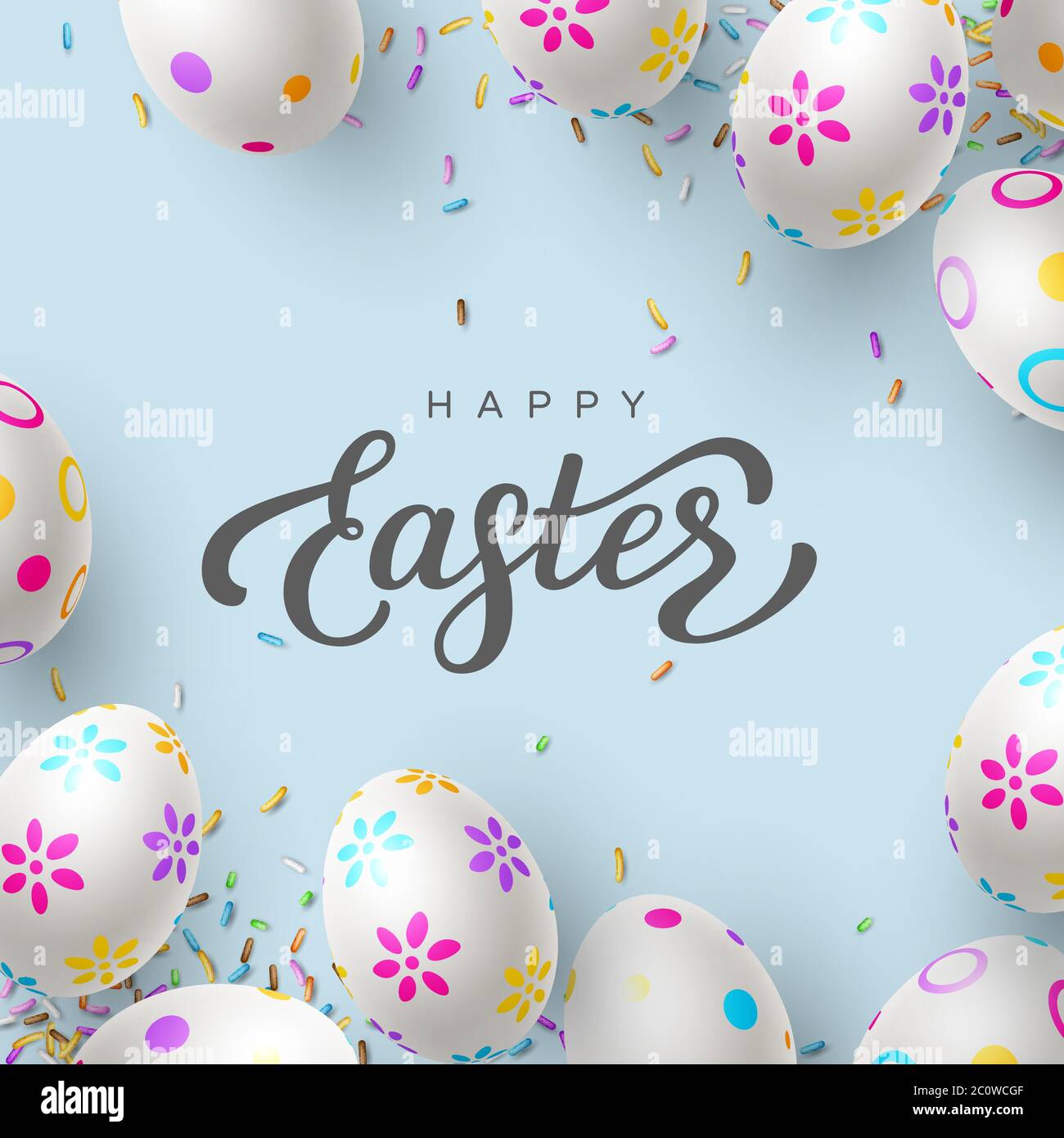 Happy Easter background with painted eggs. Stock Vector