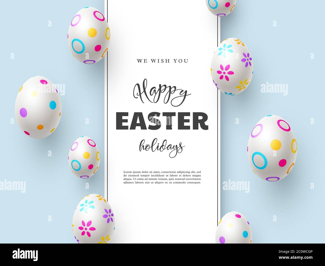 Happy Easter holiday composition with Easter eggs. Stock Vector