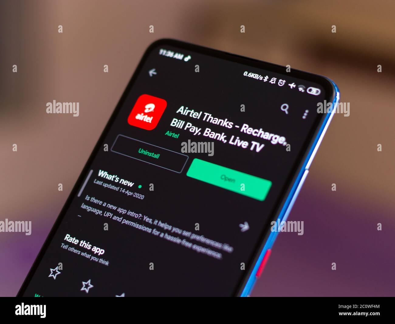 Assam, india - May 8, 2020 : Airtel thanks app, for recharge, bill pay, bank, live TV Stock Photo