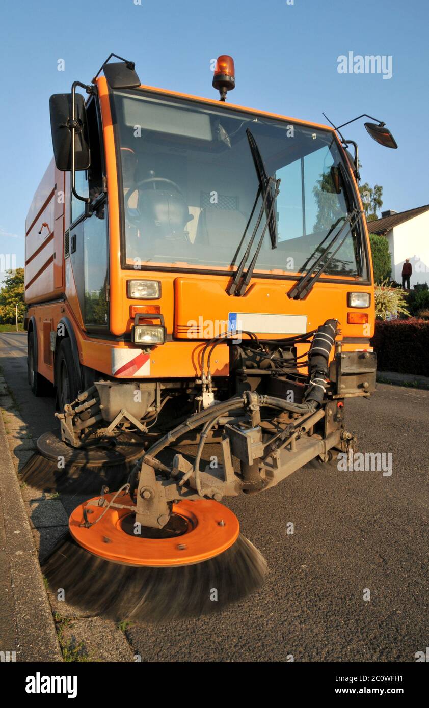 broom, sweep, road sweeper, street, road, cleaning, cleansing, drive, city, Stock Photo