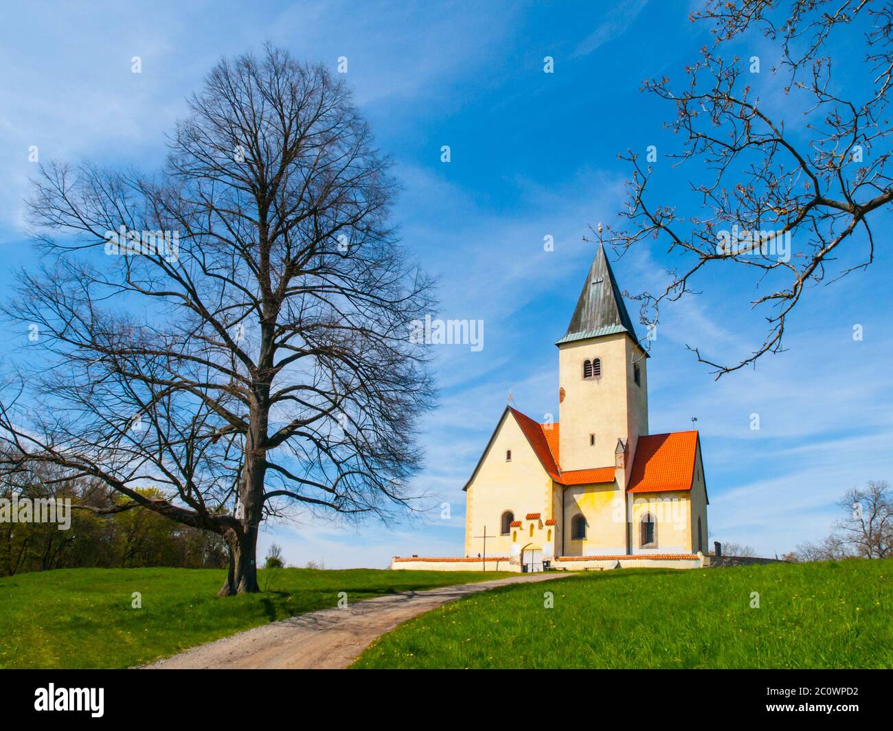 Small rural church of St. Philip and Jacob in Chvojen, Czech Republic Stock Photo