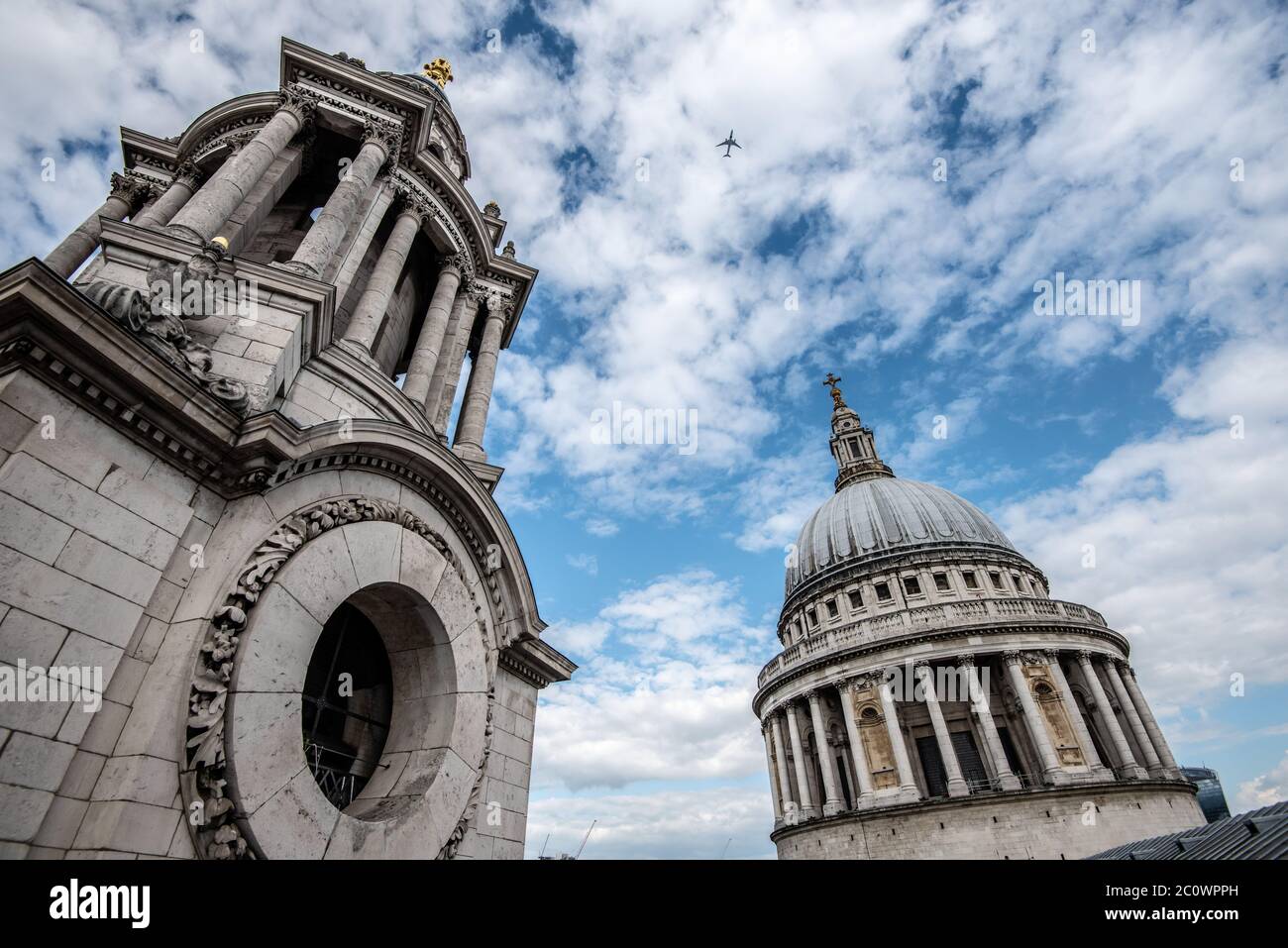 St Paul's Cathedral, London, England. One of the clock towers (left). Stock Photo