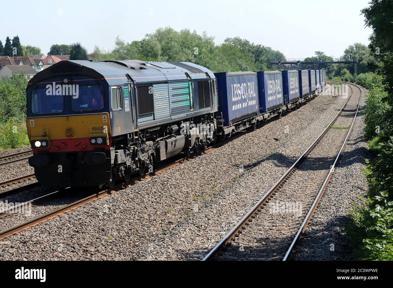 66426 heads a Daventry Wentloog "Tesco Express" at Magor Stock Photo