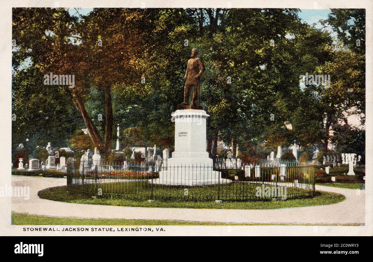 Stonewall Jackson Statue, Lexington Virginia USA, old postcard. Stock Photo
