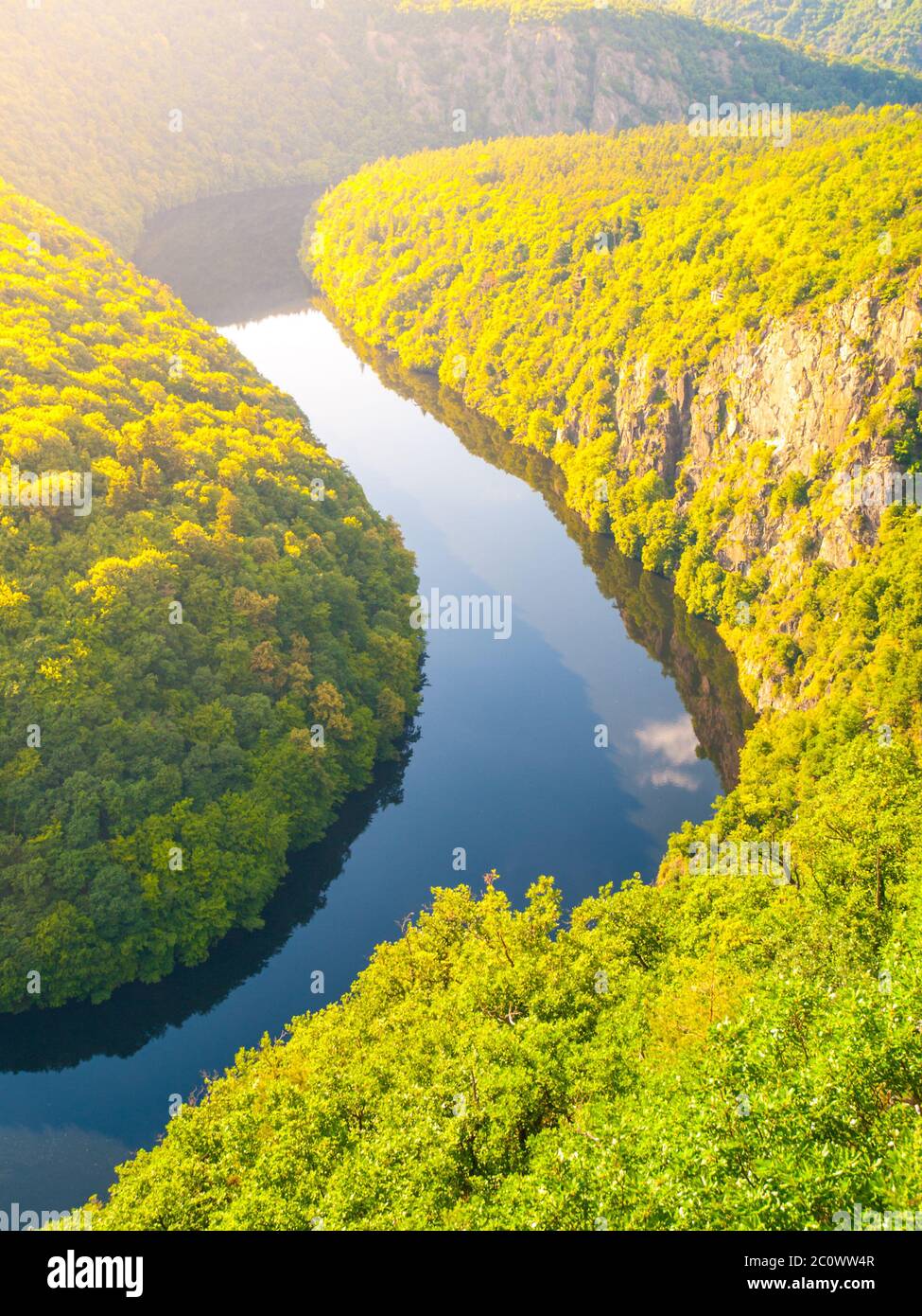 Vltava river meander with green forest. View from Maj vantage point near Prague in central Bohemia, Czech republic Stock Photo