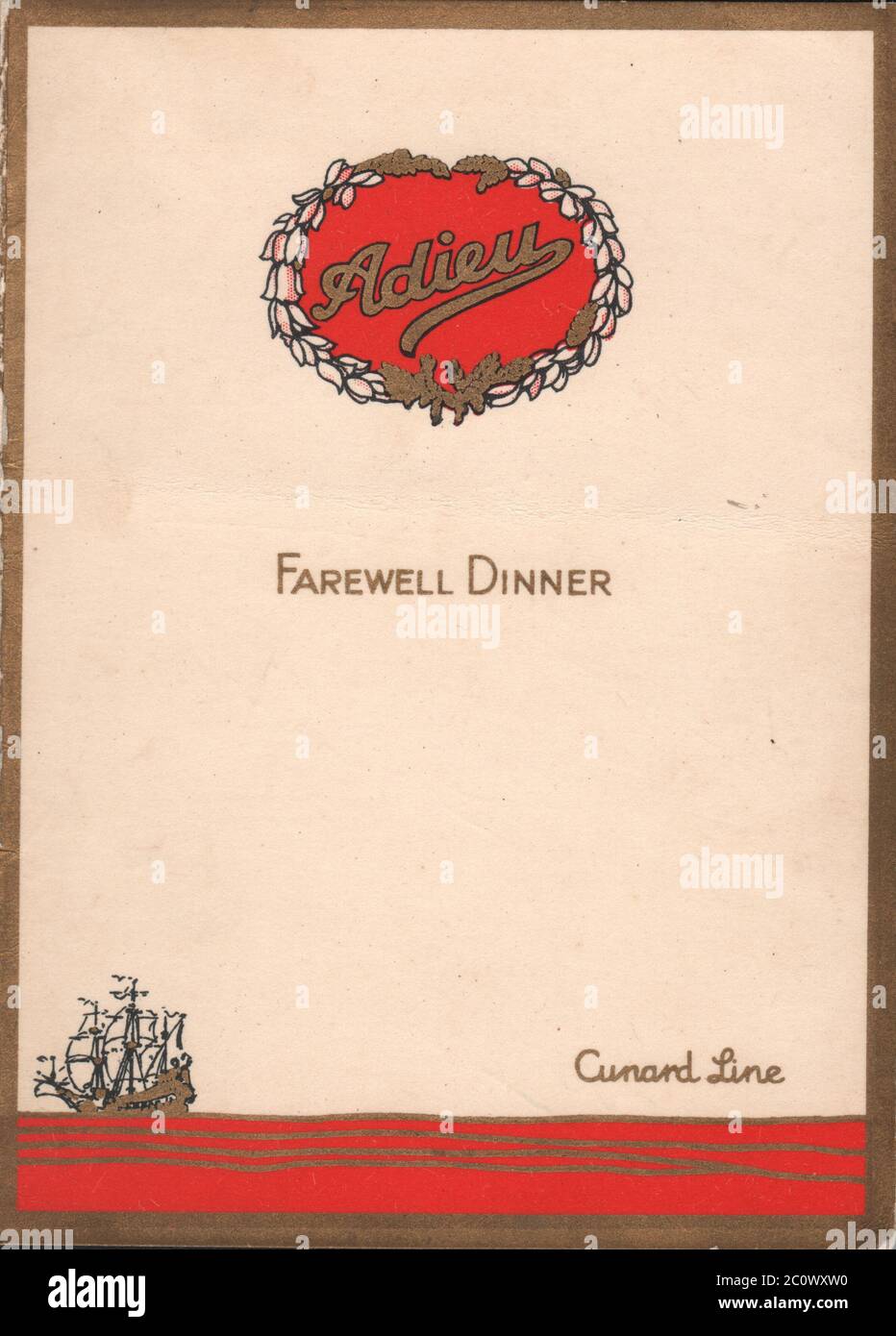 SS Aurania Farewell Dinner Menu - 28 June 1929 Stock Photo