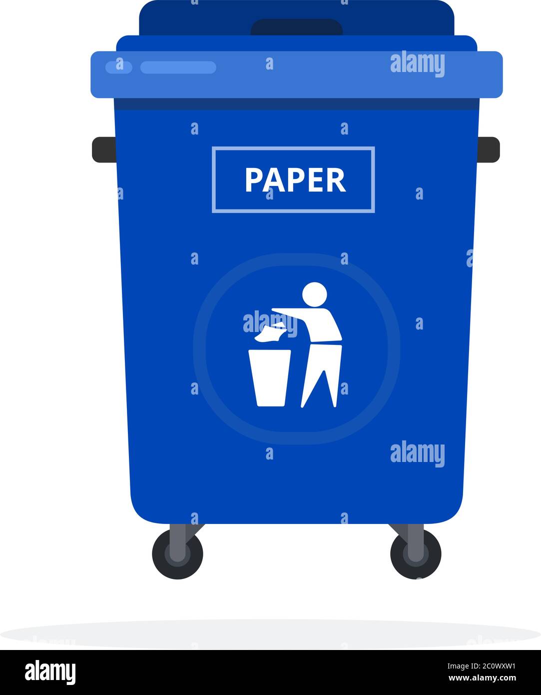 Trash can on wheels for sorting paper flat isolated Stock Vector