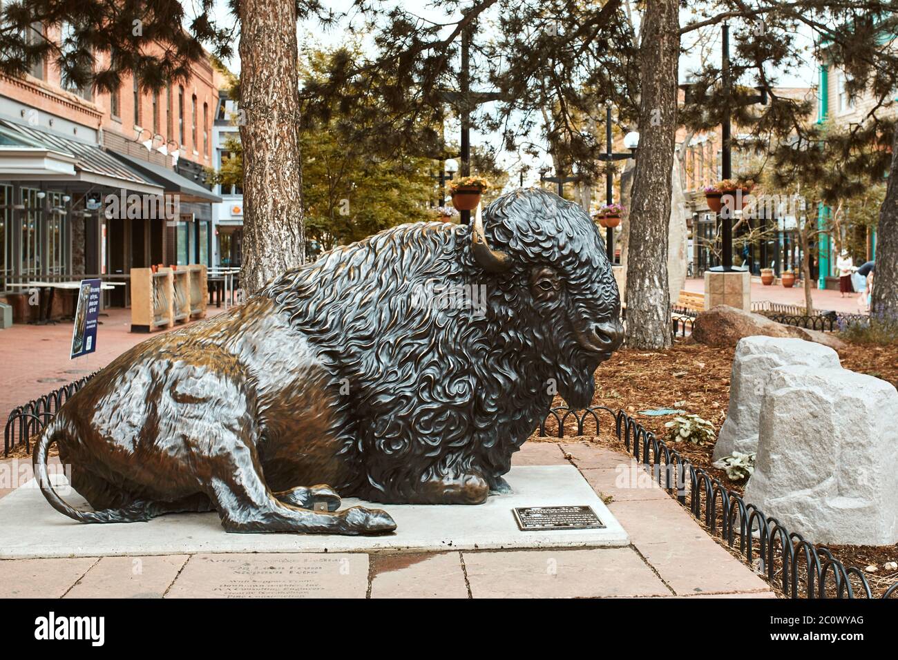 Boulder, Colorado May 27th, 2020 Bronze Buffalo statue by artist