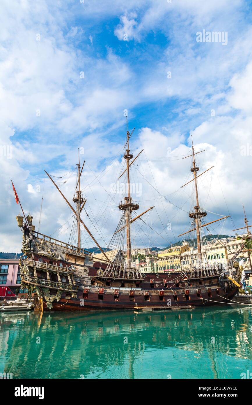 Old wooden ship in Genoa, Italy Stock Photo - Alamy