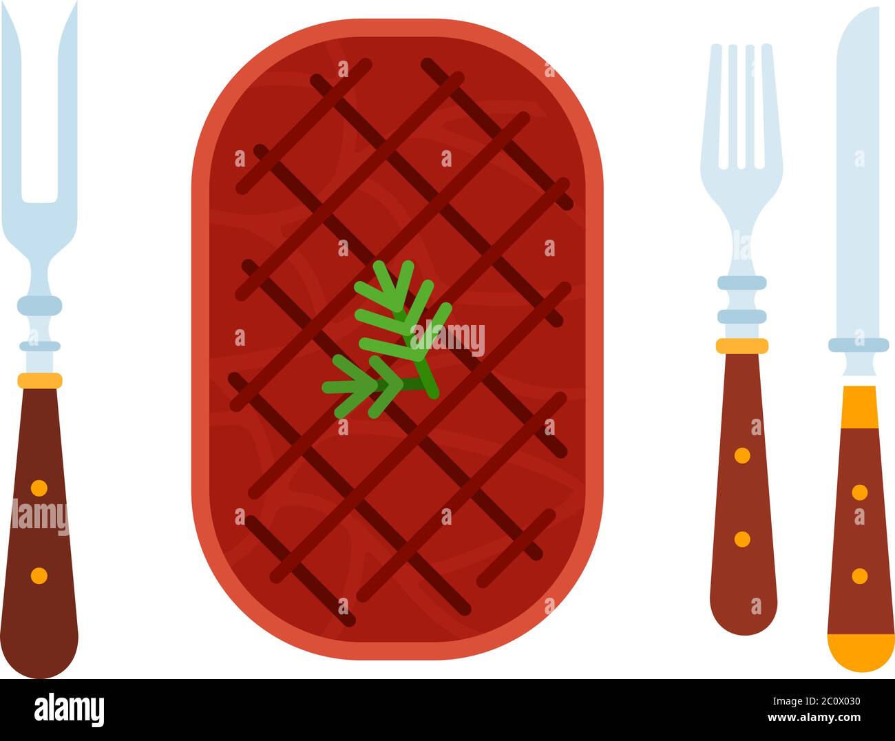 Steak with dill and cutlery vector flat isolated Stock Vector