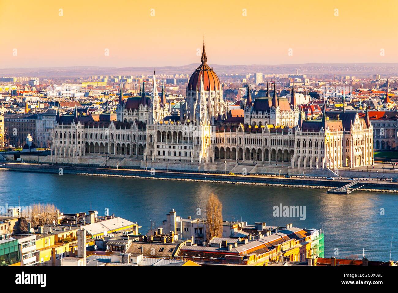 Hungarian Parliament, aka Orszaghaz, historical building on Danube riverbank in the centre of Budapest, Hungary, Europe. UNESCO World Heritage Site. Stock Photo