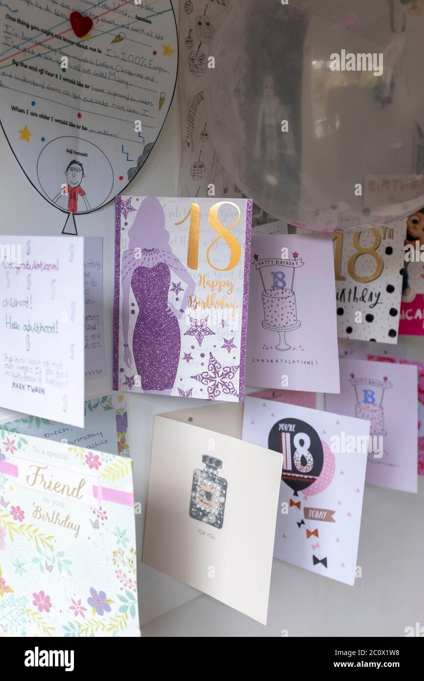 18 Birthday cards displayed at home, UK Stock Photo