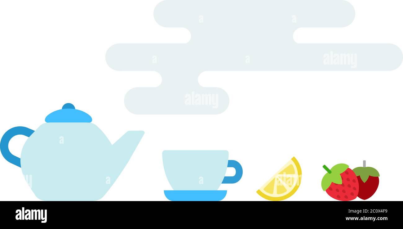 Teapot with teacup, lemon and berries vector icon flat isolated Stock Vector