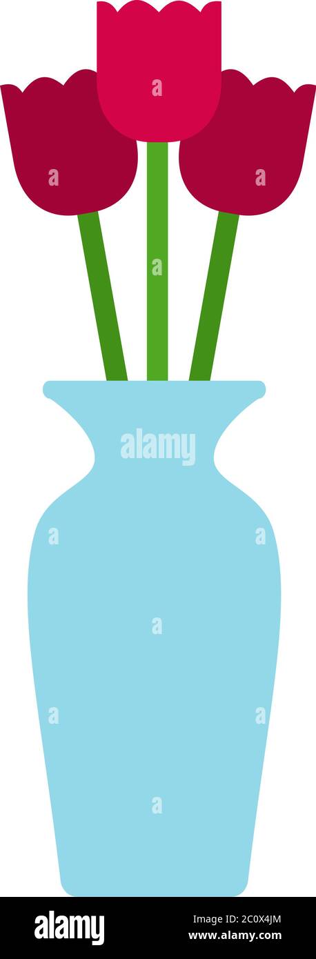 Vase with pink tulips vector icon flat isolated Stock Vector