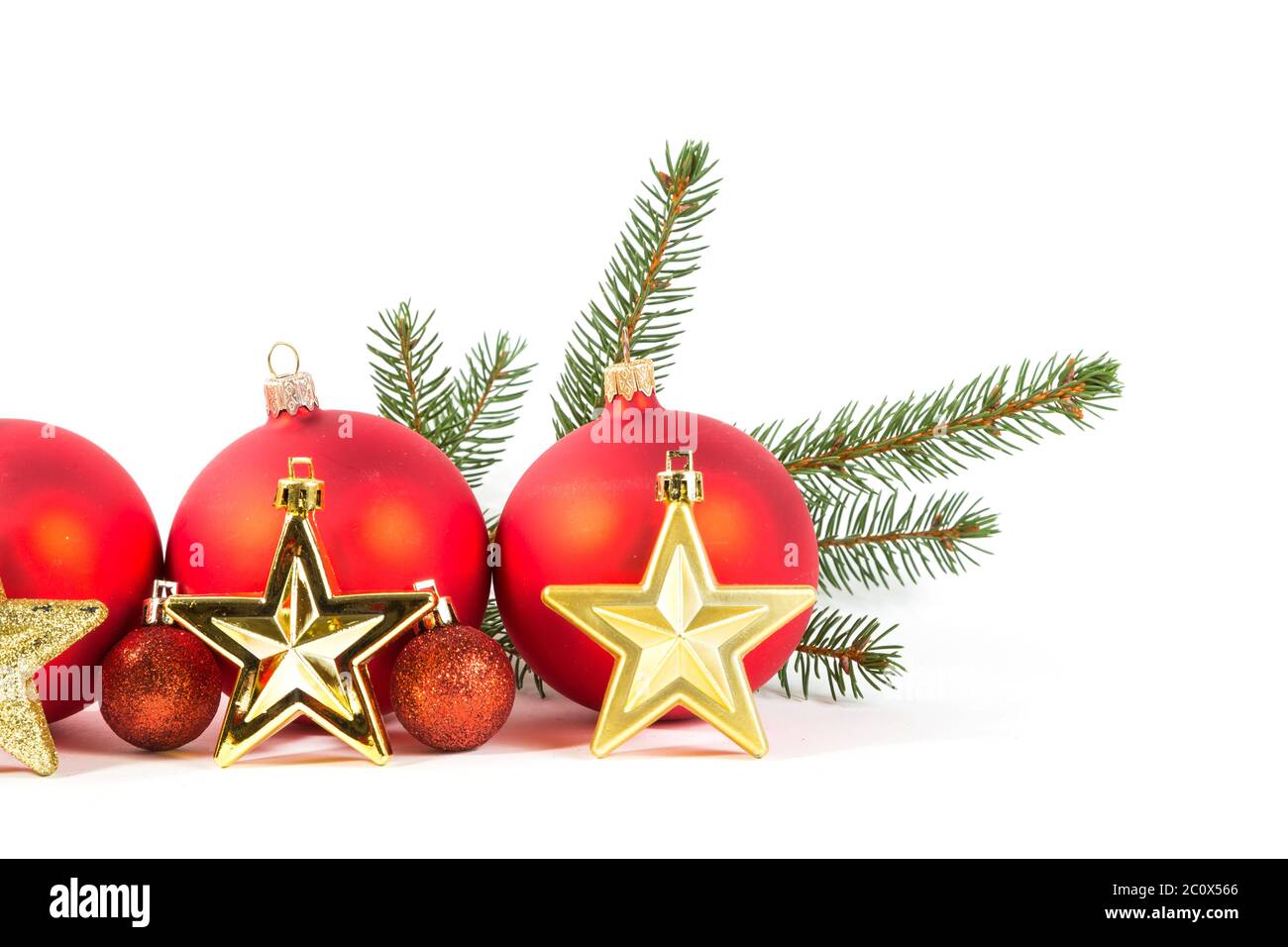 red Christmas balls and fir branch Stock Photo - Alamy
