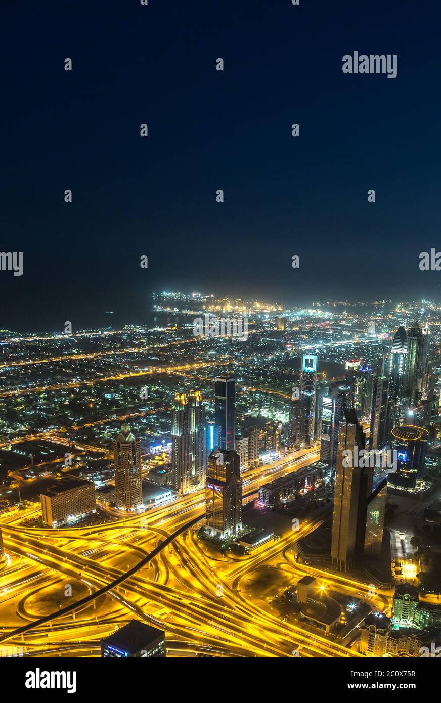 Dubai downtown night scene with city lights Stock Photo Alamy