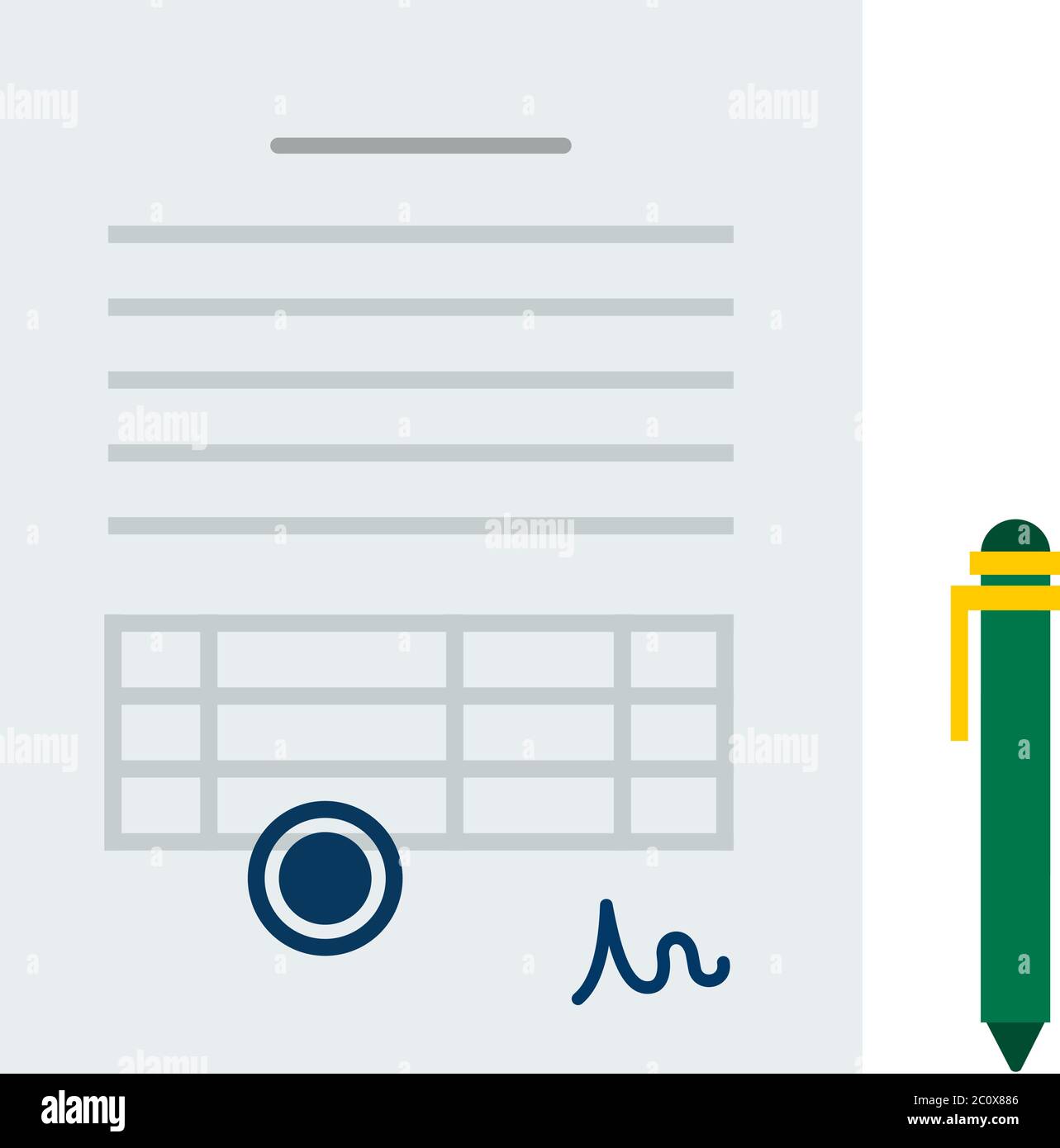 Document with stamp and pen vector icon flat isolated Stock Vector
