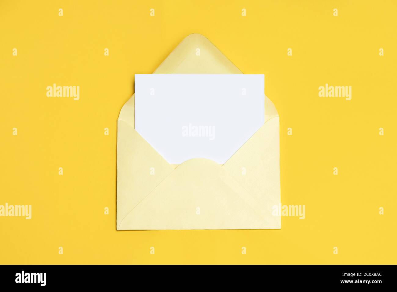 Download Yellow Envelope With White Empty Card On Yellow Background Mockup Stock Photo Alamy PSD Mockup Templates