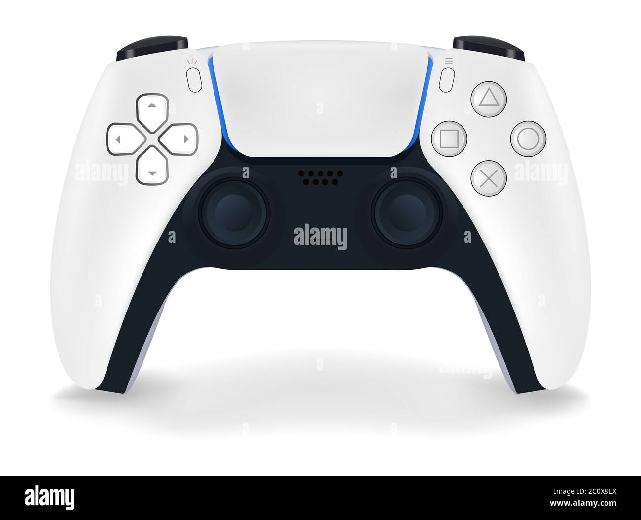 Controller di gioco PlayStation 5 isolato su sfondo blu. Joystick in bianco  e nero il gioco playstation Five. Gamepad sony ps5 da vicino Foto stock -  Alamy