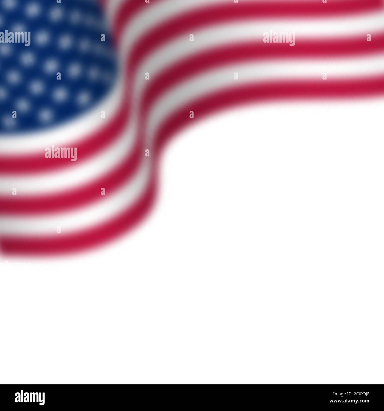 Waving flag of USA with blur effect. Place for text. Isolated on white
