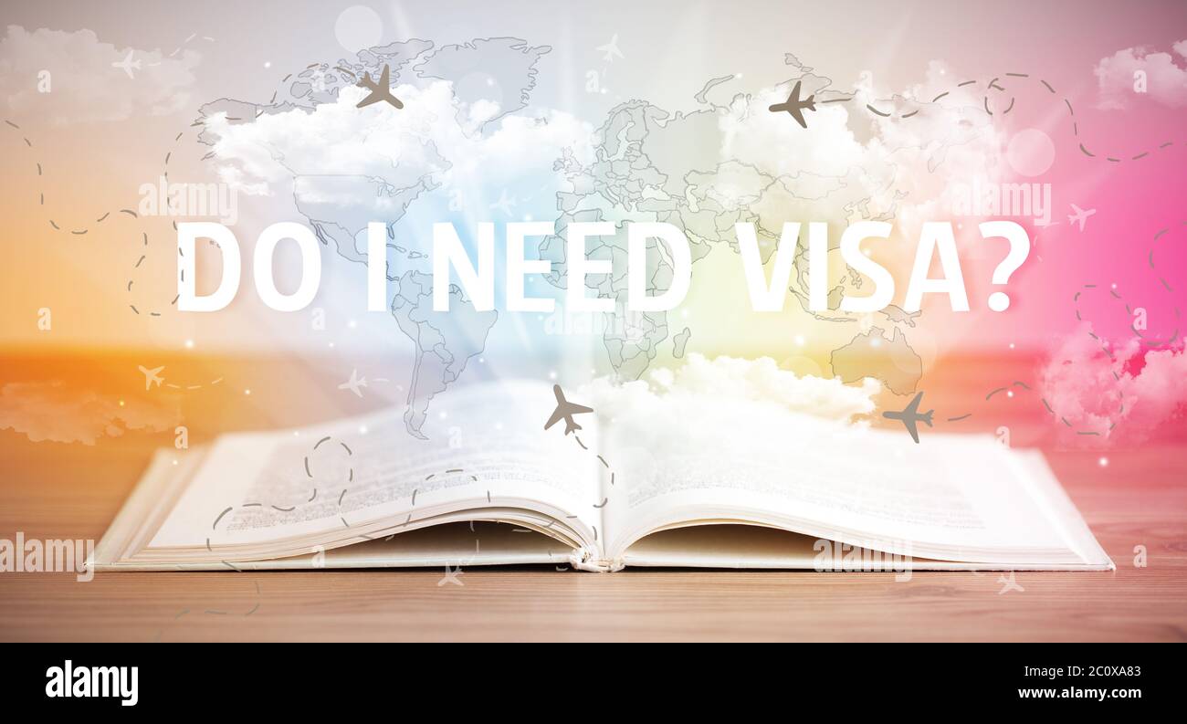 Open book with DO I NEED VISA? inscription, vacation concept Stock